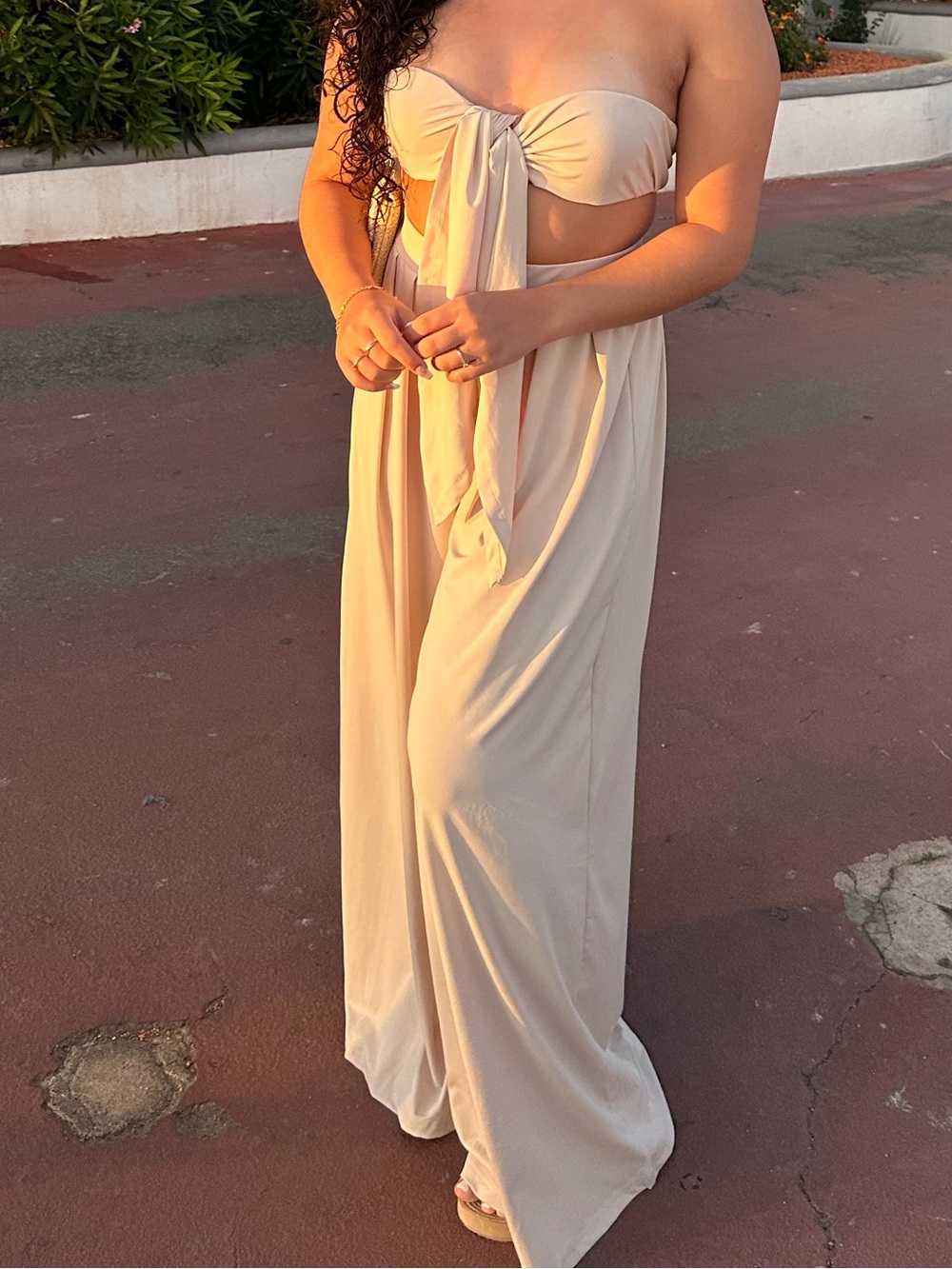 Strapless Cream Tie-Front Two Piece
